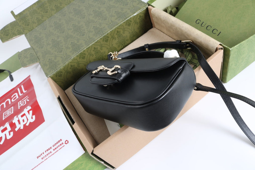 Gucci GG 1955 Horsebit Shoulder Bag Black - Griserik