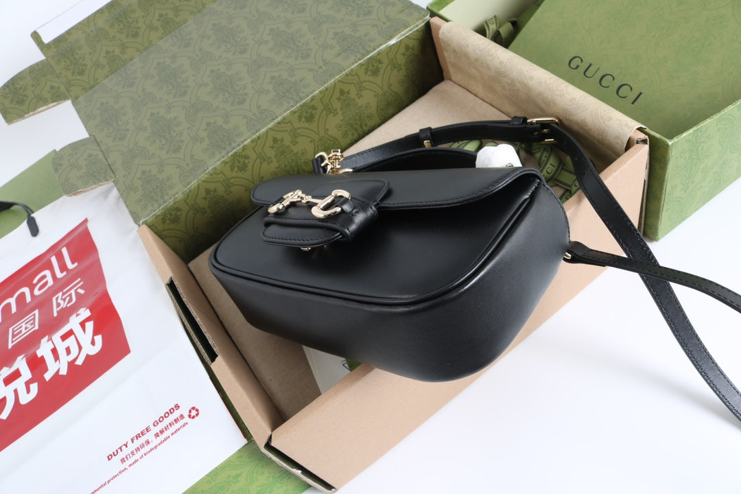 Gucci GG 1955 Horsebit Shoulder Bag Black - Griserik