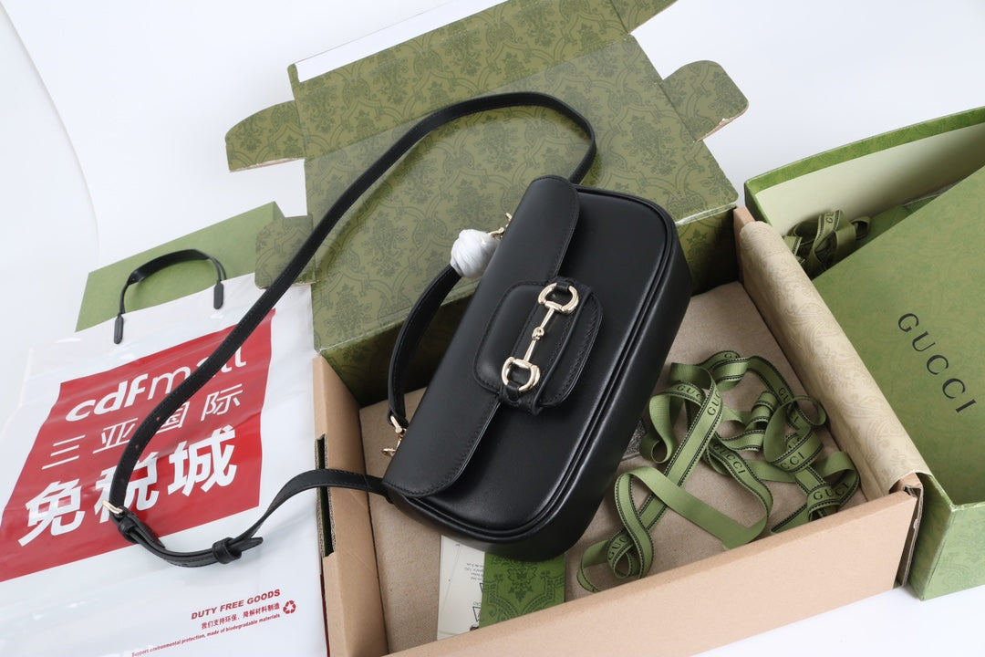 Gucci GG 1955 Horsebit Shoulder Bag Black - Griserik