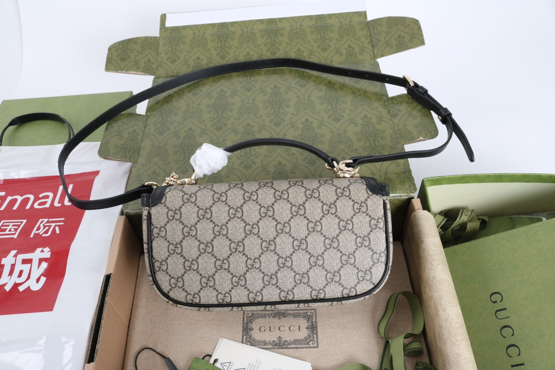 Gucci GG 1955 Horsebit Canvas Shoulder Bag Black - Griserik