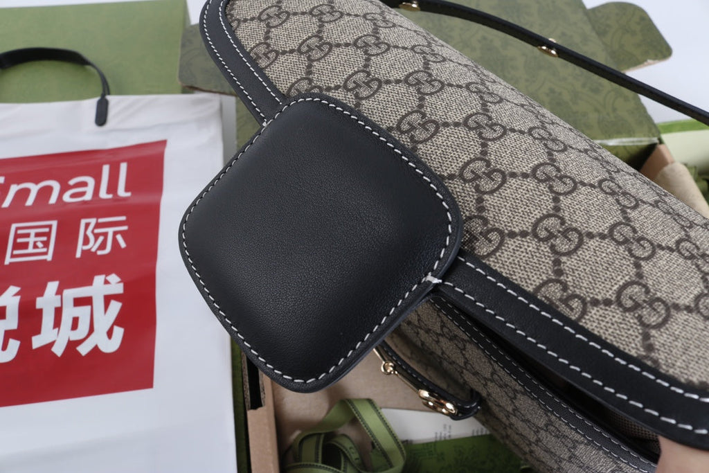 Gucci GG 1955 Horsebit Canvas Shoulder Bag Black - Griserik
