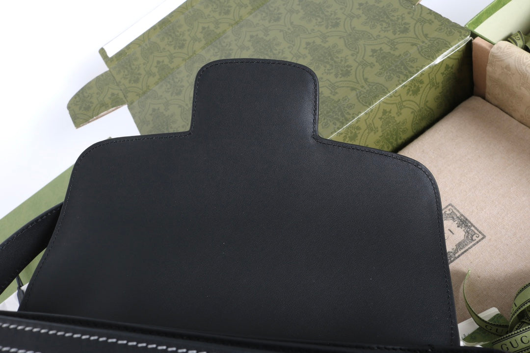 Gucci GG 1955 Horsebit Canvas Shoulder Bag Black - Griserik