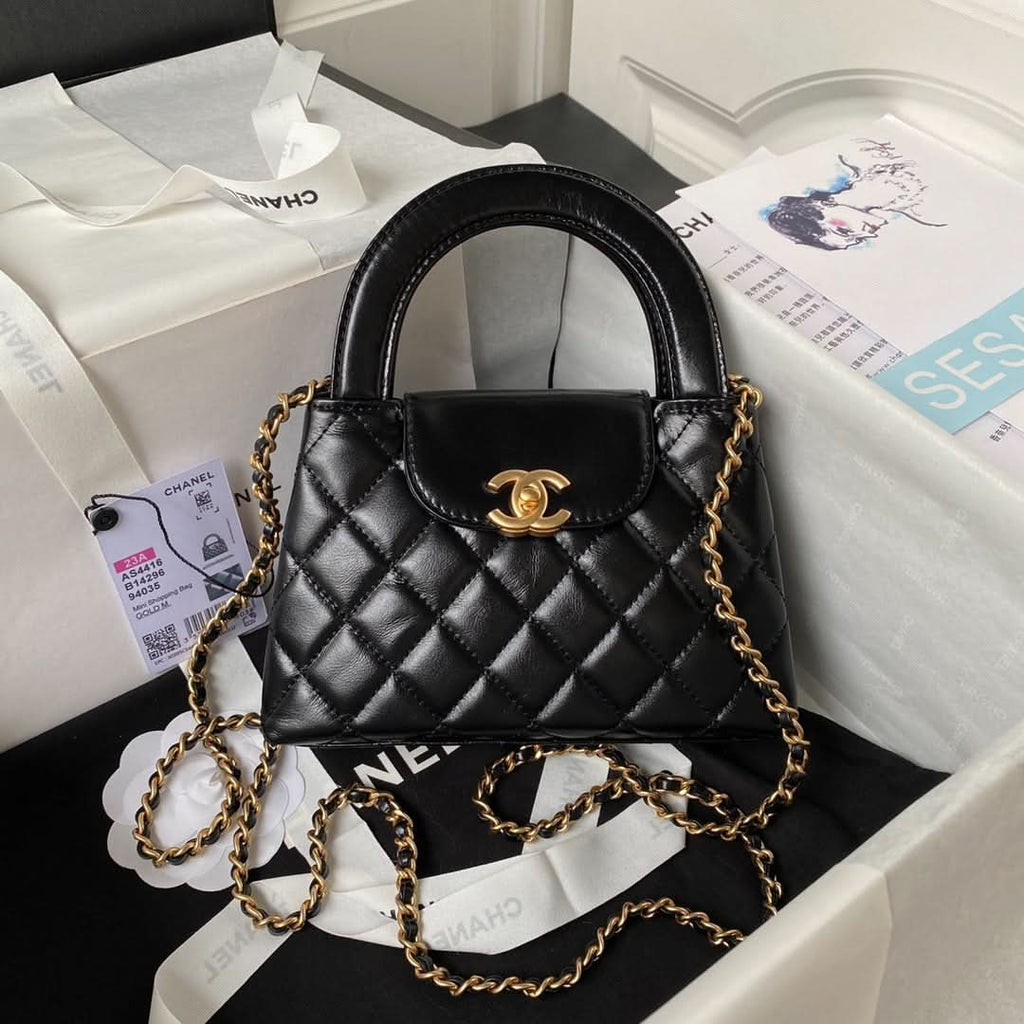 Chanel Kelly Mini Shopping Bag Black and Gold - Griserik