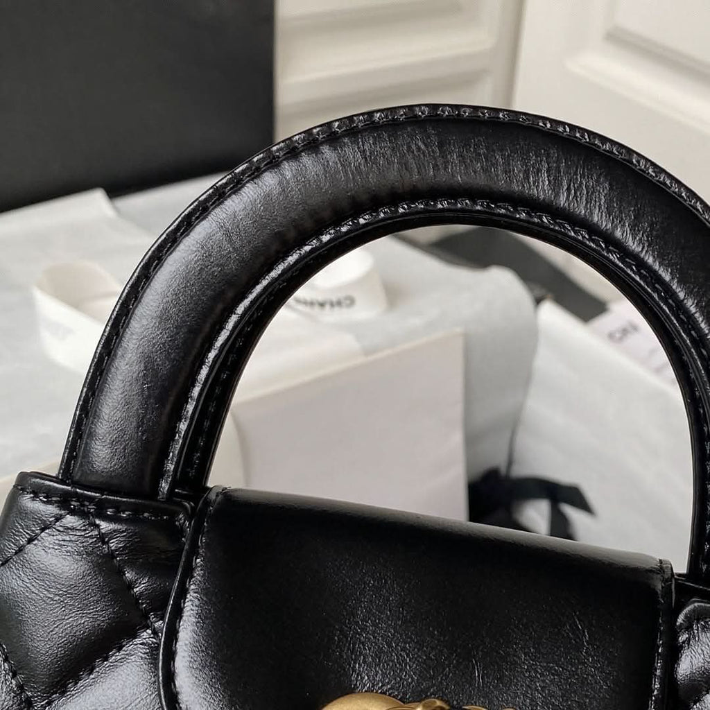 Chanel Kelly Mini Shopping Bag Black and Gold - Griserik