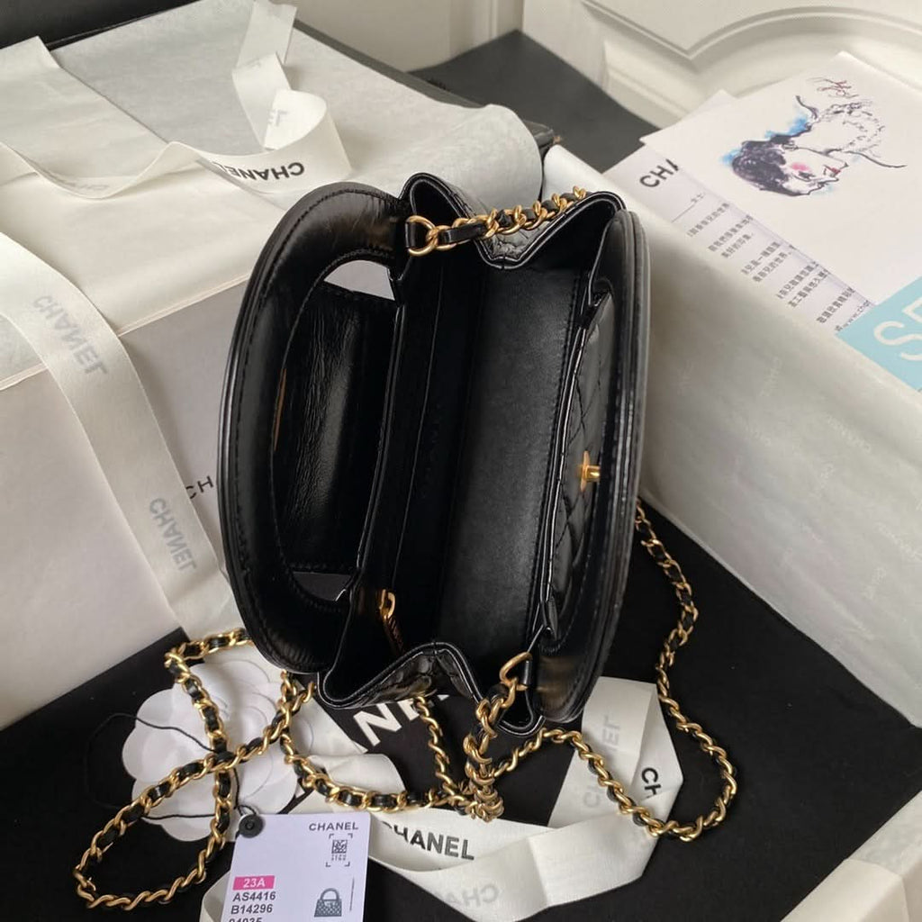 Chanel Kelly Mini Shopping Bag Black and Gold - Griserik